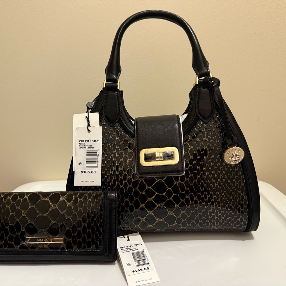 Brahmin Black Cavatica Adrain Satchel with Wallet - Picture 2 of 3